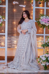 Silver Feather Walima Gown - Fashion Ghar
