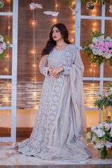 Silver Feather Walima Gown - Fashion Ghar
