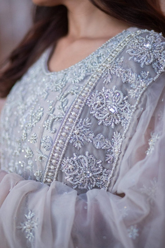 Silver Feather Walima Gown - Fashion Ghar