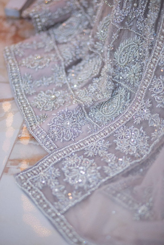 Silver Feather Walima Gown - Fashion Ghar
