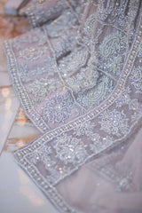 Silver Feather Walima Gown - Fashion Ghar