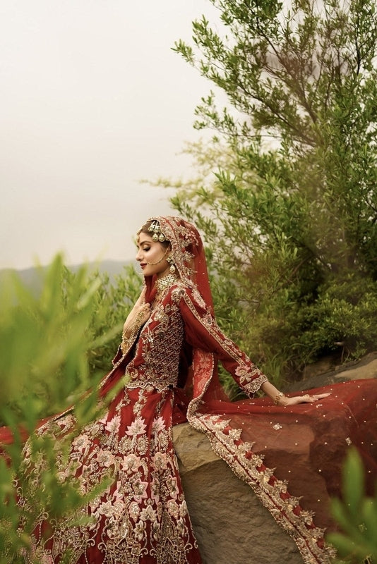 Deep Red Baraat Lehenga - Fashion Ghar
