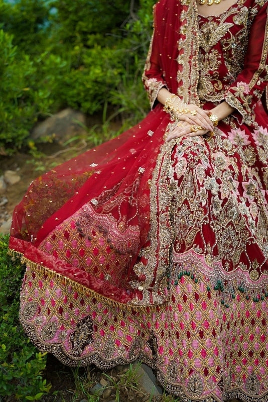 Deep Red Baraat Lehenga - Fashion Ghar