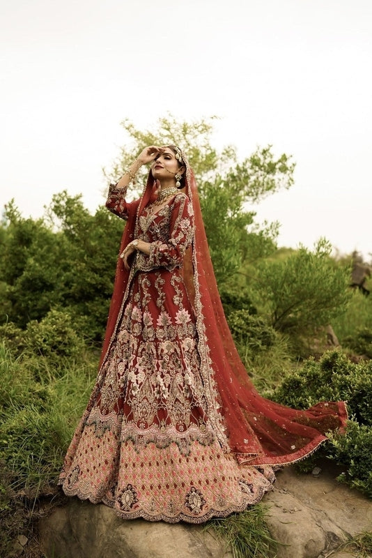 Deep Red Baraat Lehenga - Fashion Ghar