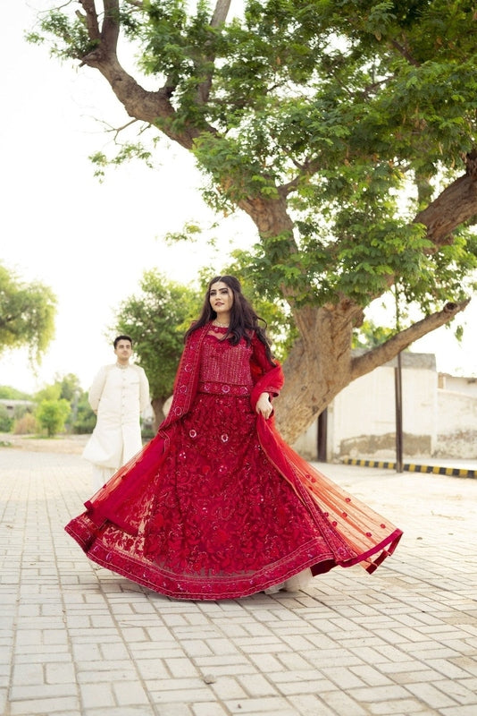 Scarlet Enchantment Bridal Ensemble - Fashion Ghar
