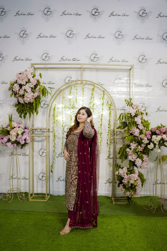 Burgundy Bloom Formal Ensemble - Fashion Ghar